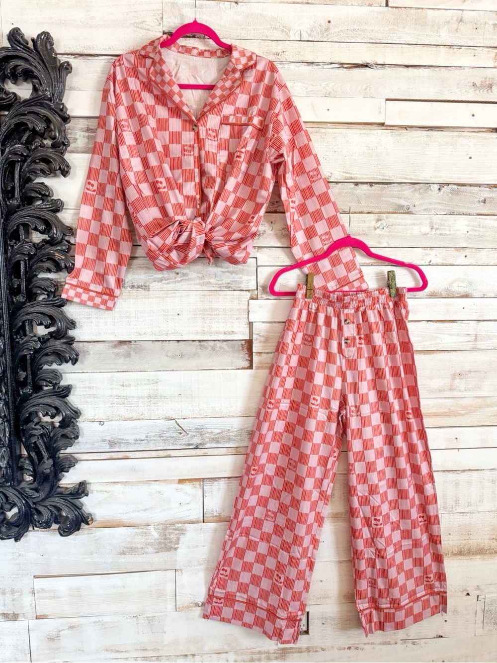 Pink Checkered Pajama Set - Comfortable Sleepwear